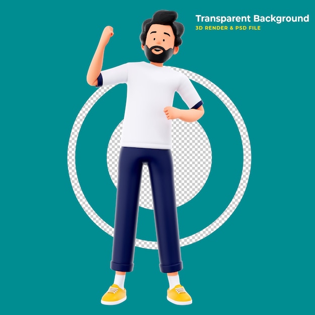 Ilustração masculina 3D de homem de pé feliz jogando as mãos no ar