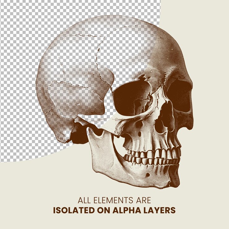 PSD ilustração médica do crânio psd isolada do fundo