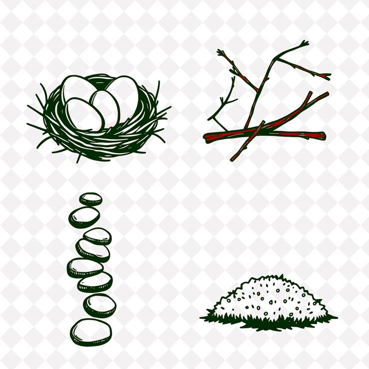 PSD ilustração ovos de pássaro galhos seixos musgo ovos de aves aninhados em um ninho aconchegante galhos dispostos cuidadosamente p