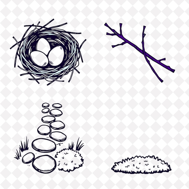 PSD ilustração ovos de pássaro galhos seixos musgo ovos de aves aninhados em um ninho aconchegante galhos dispostos cuidadosamente p