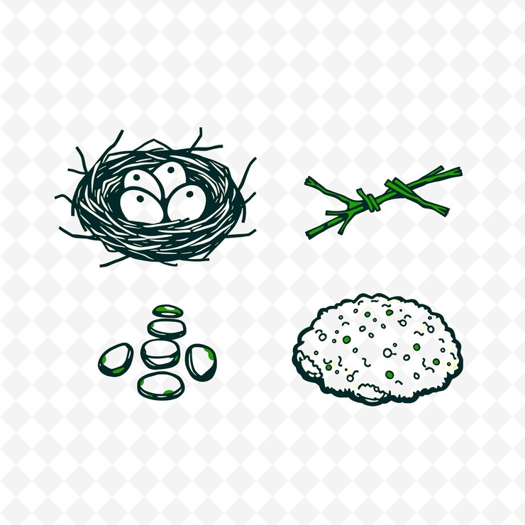 PSD ilustração ovos de pássaro ramos de seixos moss ovos de aves aninhados em um aconchegante conjunto de coloração criativa da natureza