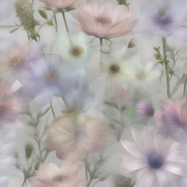 PSD ilustração pastel de flores silvestres aigenerated