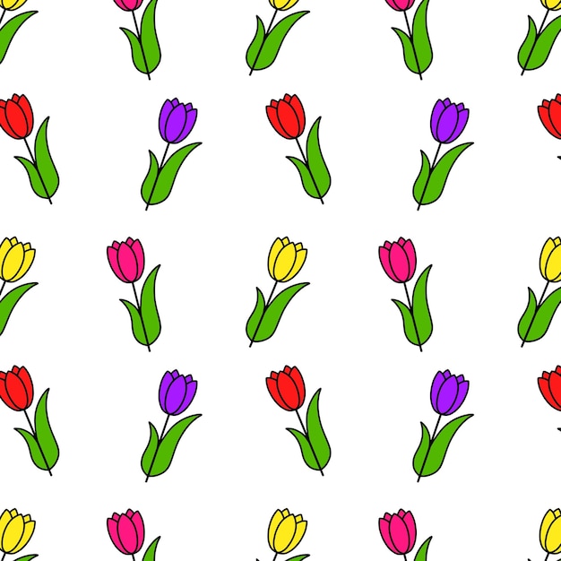 Ilustração plana de tulipas coloridas repetindo o padrão