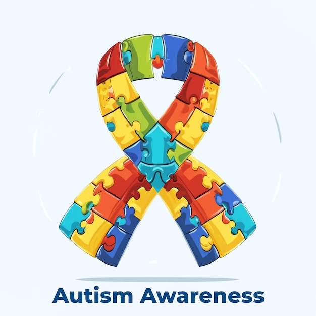 Ilustração plana no Dia Mundial de Conscientização sobre o Autismo com uma fita de quebra-cabeça