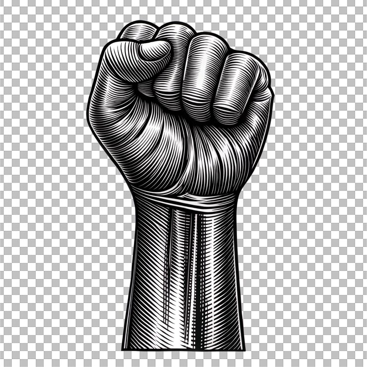 PSD ilustração poderosa de gravação de punho levantado