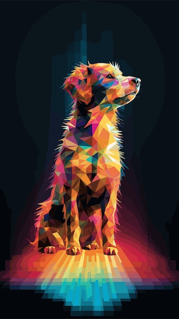 Ilustração poligonal de um cachorro silhueta triangular estilo baixo polígono lindo cachorrinho feliz