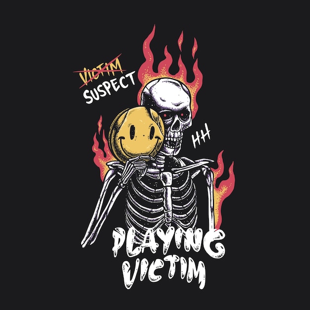 PSD ilustração premium de skull playing victim