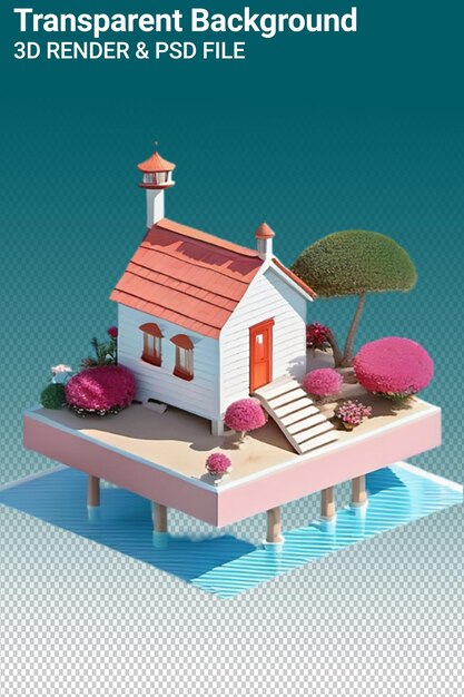 Ilustração psd 3d casa isolada em fundo transparente