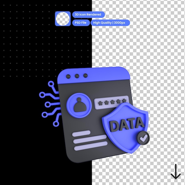 PSD ilustração psd 3d de dados pessoais seguros