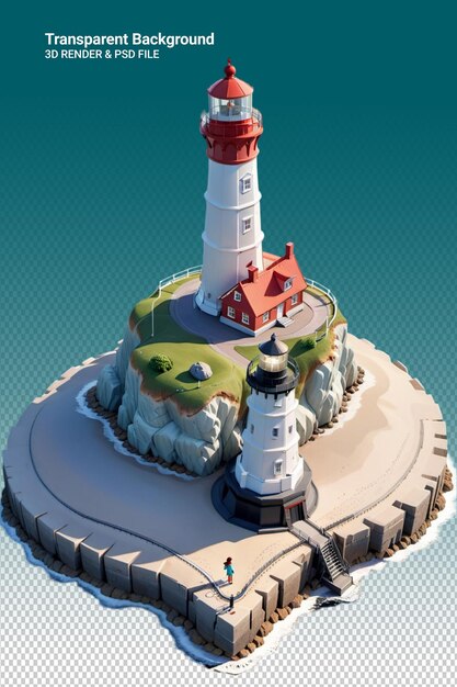 Ilustração psd 3d de farol isolado em fundo transparente