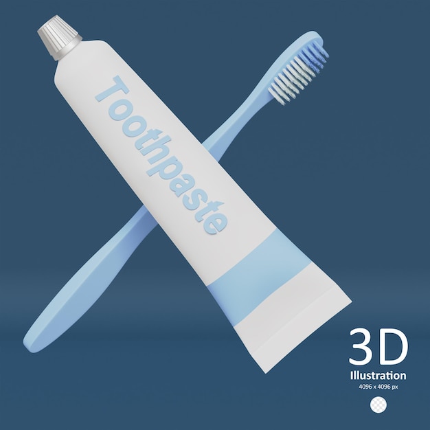 Ilustração PSD 3D de icona de escova de dentes e pasta de dentes isolada