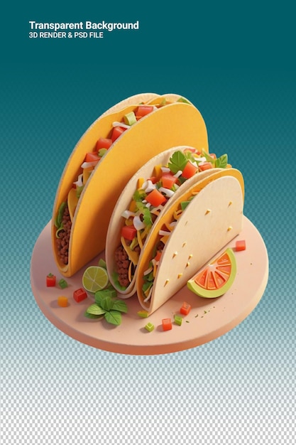 Ilustração psd 3d de tacos isolados em fundo transparente