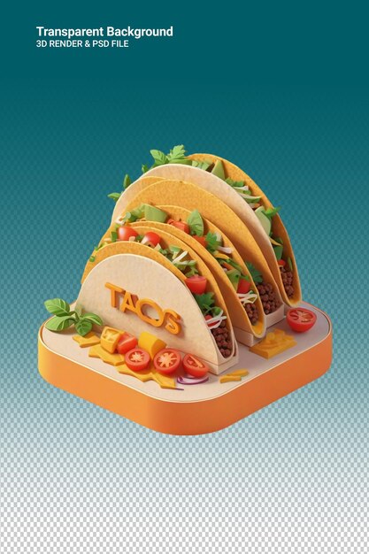 PSD ilustração psd 3d de tacos isolados em fundo transparente