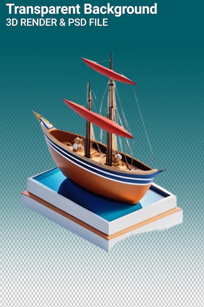 PSD ilustração psd 3d de um barco isolado em fundo transparente