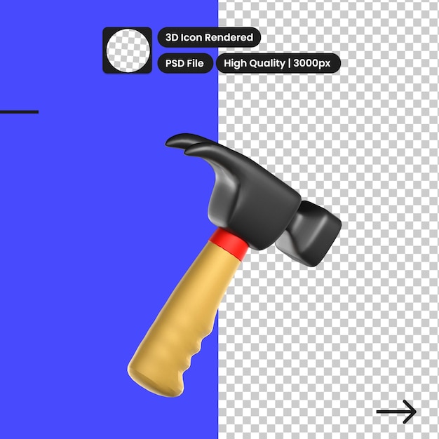 Ilustração PSD 3D do martelo