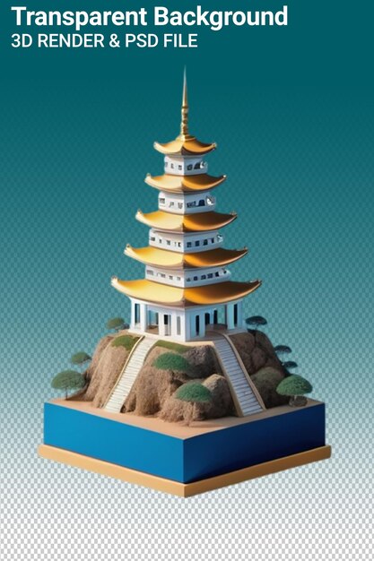 PSD ilustração psd 3d pagoda isolada em fundo transparente