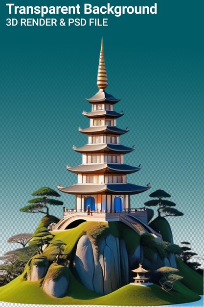 PSD ilustração psd 3d pagoda isolada em fundo transparente