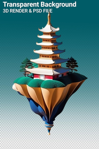 PSD ilustração psd 3d pagoda isolada em fundo transparente