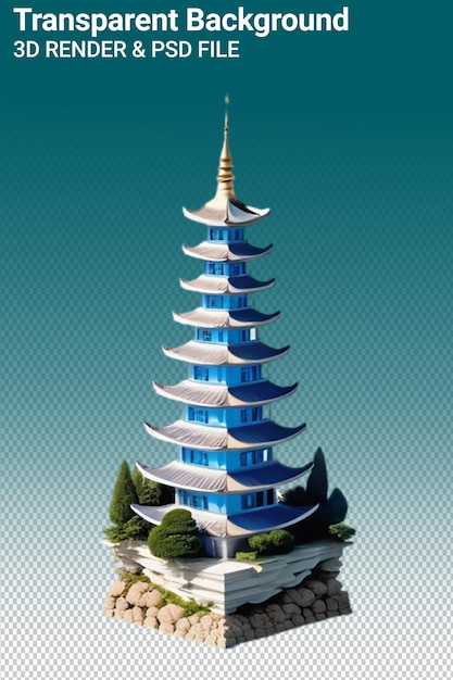 PSD ilustração psd 3d pagoda isolada em fundo transparente