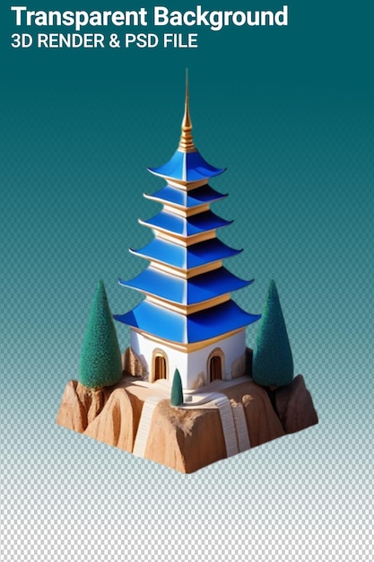 PSD ilustração psd 3d pagoda isolada em fundo transparente