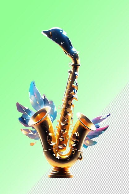 Ilustração psd 3d saxofone isolado em fundo transparente