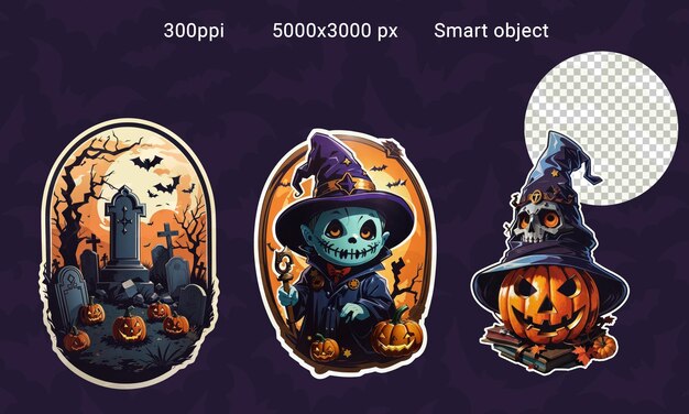 PSD ilustração psd do pacote de adesivos de halloween