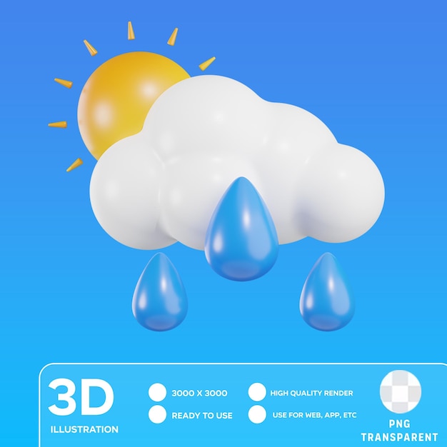 PSD ilustração psd sol com luz de chuva 3d