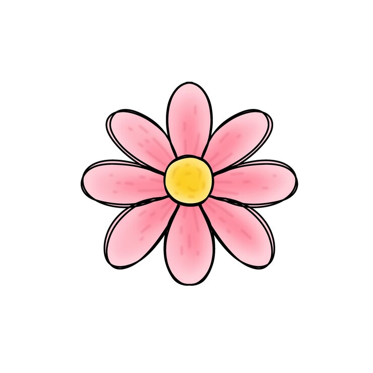 PSD ilustração raster de ícone de flor de margarida rosa desenhada à mão