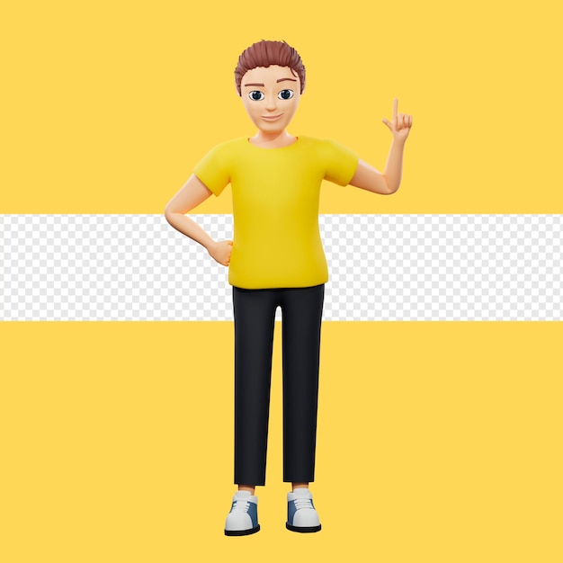 Ilustração raster de um homem pensando sobre o problema Um jovem com uma camiseta amarela encontrou uma solução para o problema ideia inspiração bombeie seu cérebro pensamento criativo arte de renderização 3d