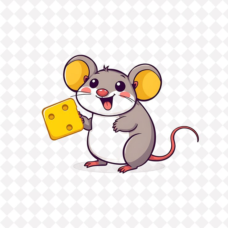 PSD ilustração rato encantado com formas de cunha de queijo dispostas como um quebra-cabeça apetitoso cu amarelo