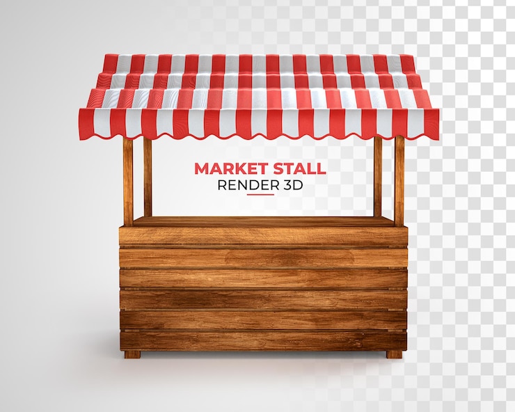 PSD ilustração realista de uma barraca de mercado vazia com renderização listrada de vermelho e branco