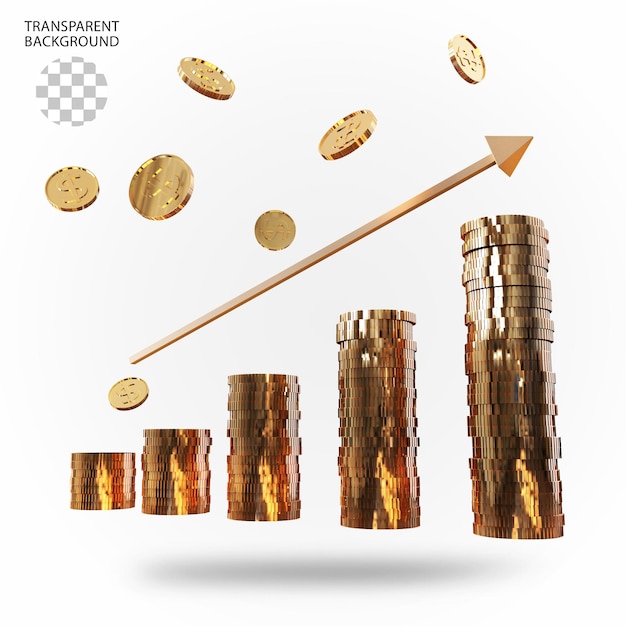 PSD ilustração renderizada em 3d isolada de gold coin volume finance