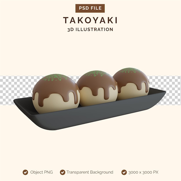 PSD ilustração takoyaki 3d