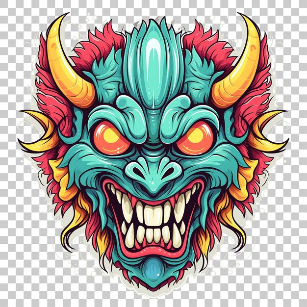Ilustração vetorial de cabeça de monstro zangado com chifre e olhos protuberantes