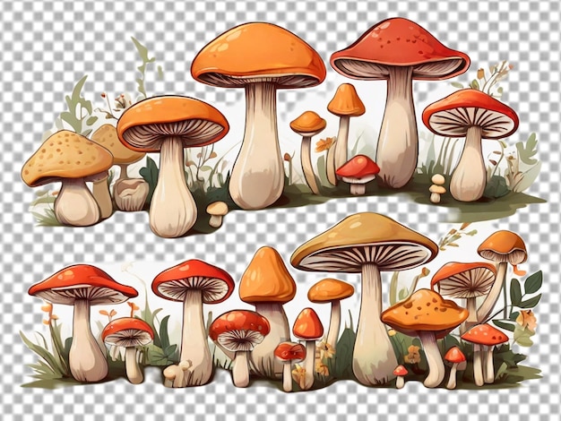 PSD ilustração vetorial de desenho animado de cogumelos desenhada à mão