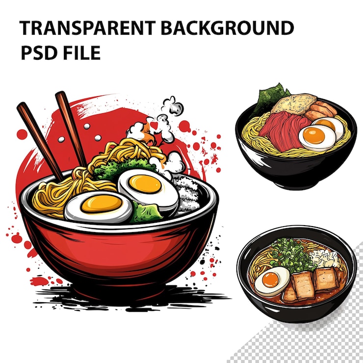 PSD ilustração vetorial de desenho animado ramen clipart fundo branco