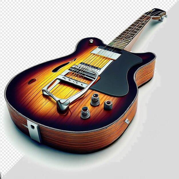 PSD ilustração vetorial hiperrealista vibrante instrumento musical de guitarra dourado fundo transparente