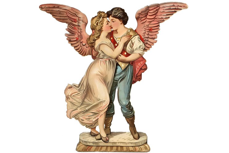 PSD ilustração vintage de uma estátua de dois amantes de um cara e uma garota
