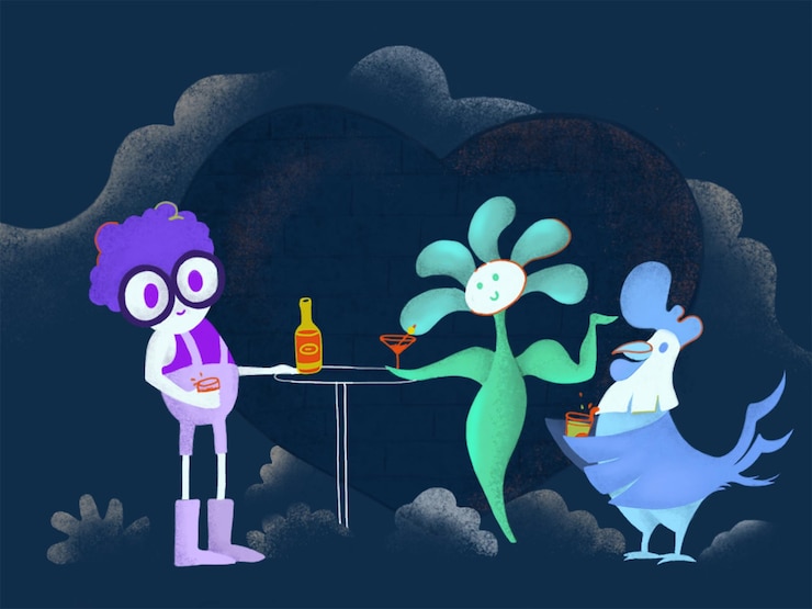 PSD ilustrace chlapce v klubu s květinou a kuřetem pro světový den přírody