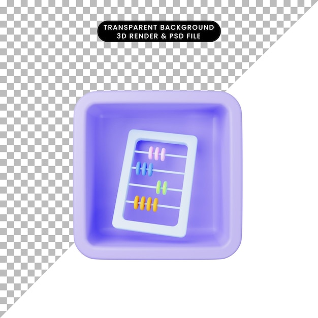 Ilustración 3D de ábaco de icono simple en cubo