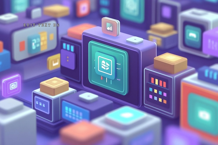 PSD ilustración 3d abstracta de bloques y interfaces digitales interconectados que representan datos tecnológicos e infraestructura de red