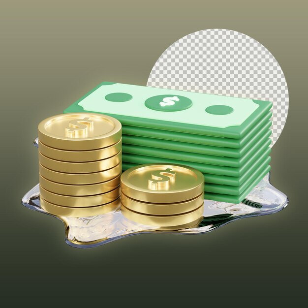 ilustración 3d de activos de dinero líquido