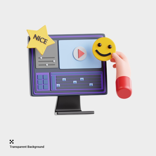 Ilustración 3D de la adición de pegatinas en la edición de video