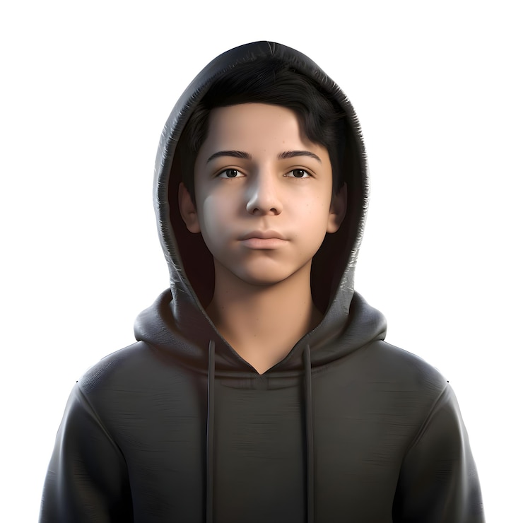 PSD ilustración en 3d de un adolescente con capucha