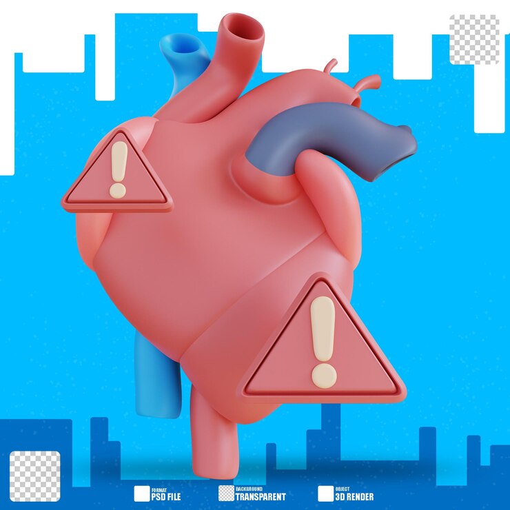 PSD ilustración 3d de advertencia de enfermedad cardíaca 2