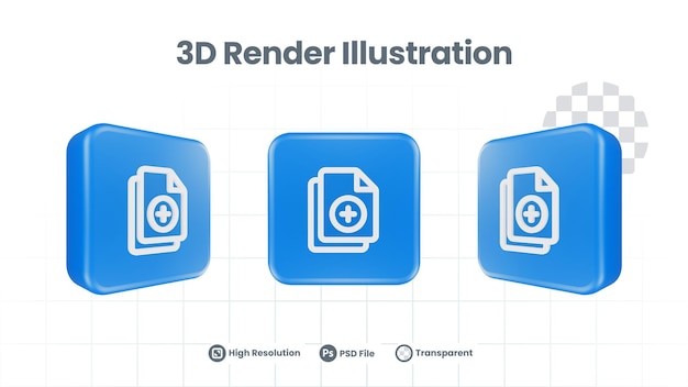 Ilustración 3D agregar archivo más crear copia Icono para la aplicación móvil web Promoción de redes sociales