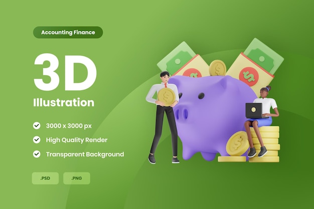 Ilustración 3D ahorrando dinero