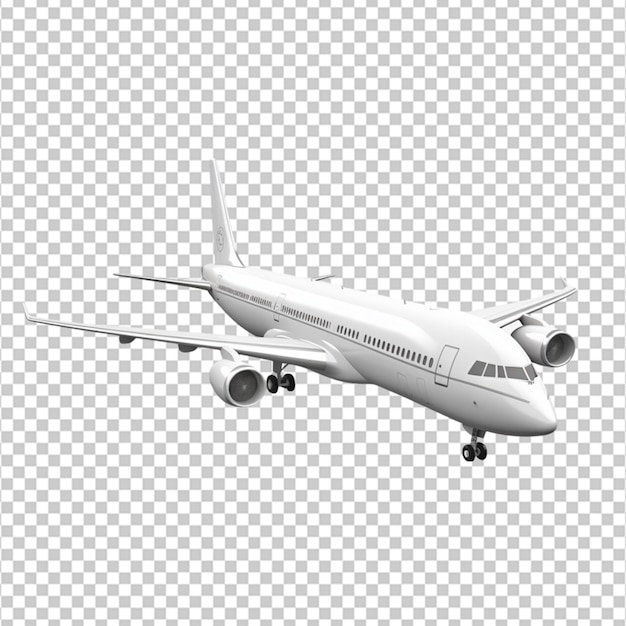 Ilustración 3D aislada de despegue de un avión de pasajeros blanco de alto detalle en un fondo blanco