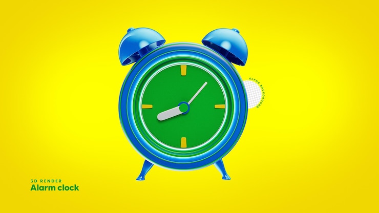 PSD ilustración 3d aislada del despertador verde amarillo