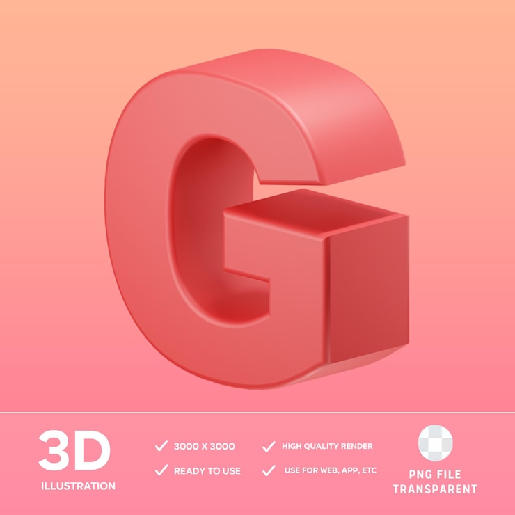 PSD ilustración 3d del alfabeto g de psd